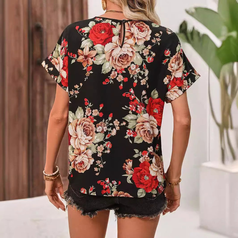 Summer New Fashion Printed Multi-color Round Neck Women's Short Sleeve