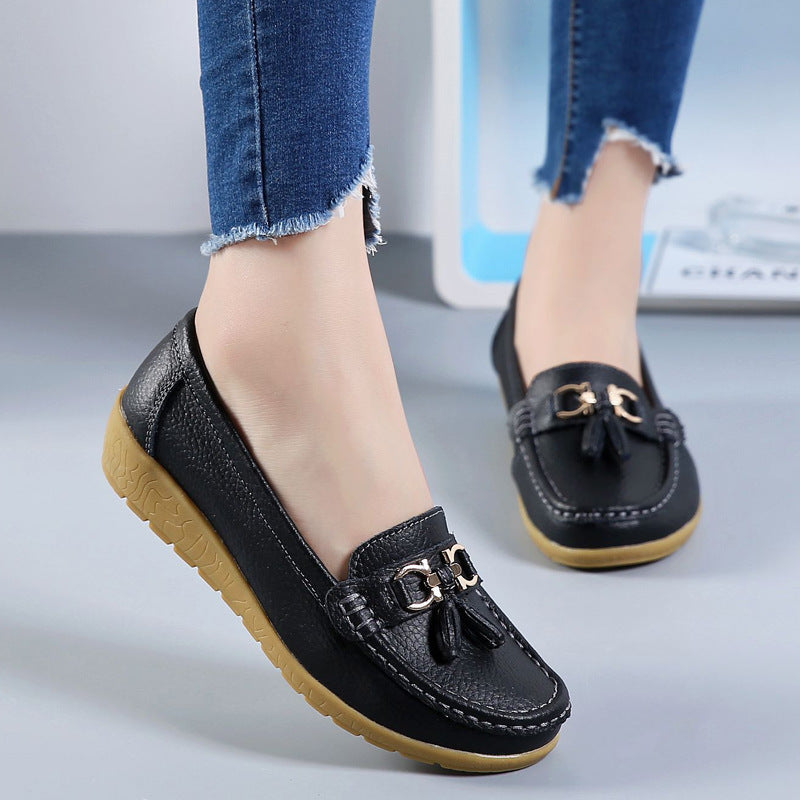 Genuine Leather Non-slip Beef Tendon Flat Loafers Women's Pumps Slip-on Plus Size Women's Shoes