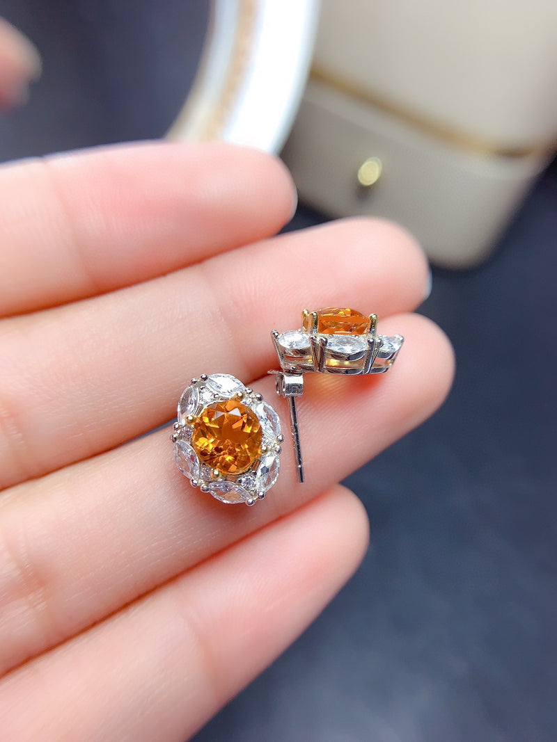 Natural Brazilian Citrine Stud Earrings