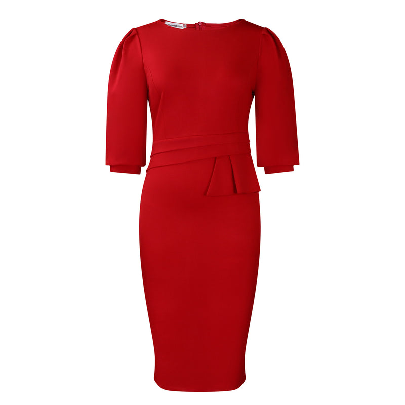 Round Neck Pleated Graceful And Fashionable OL OL Pencil Skirt European And American Style Dress