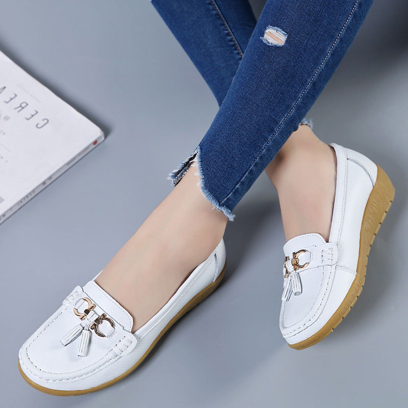 Genuine Leather Non-slip Beef Tendon Flat Loafers Women's Pumps Slip-on Plus Size Women's Shoes