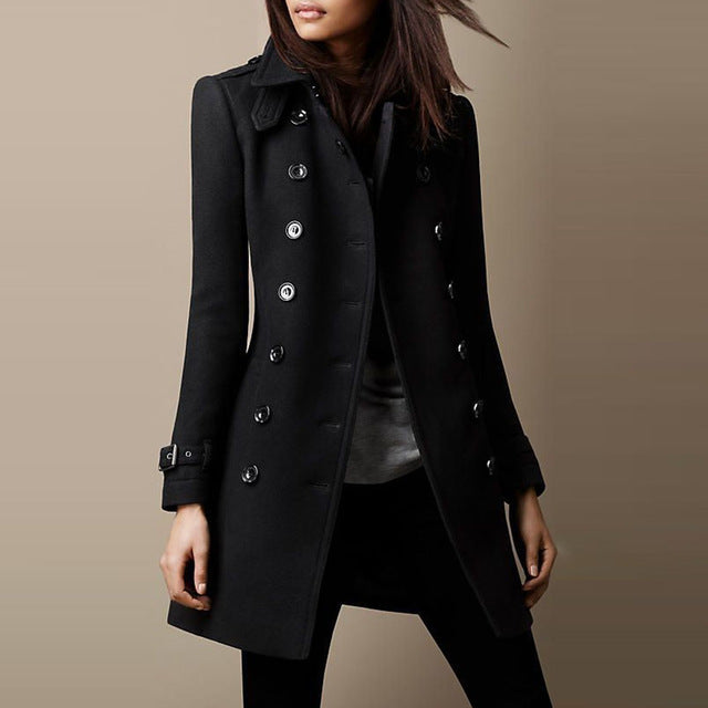 Ladies Spring Long Jacket Wool Trench Coat