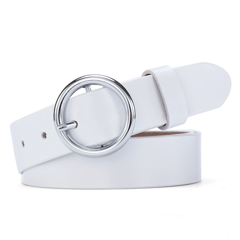 Round Buckle Belt Women Leather Korean Version Belt