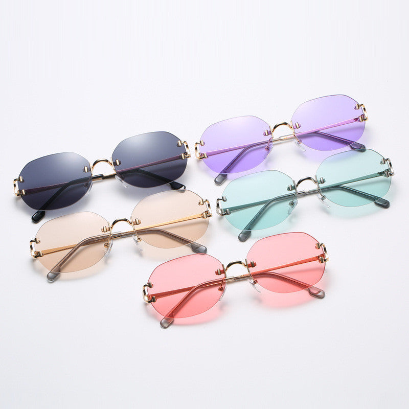 Oval Rimless Sunglasses European And American Transparent Candy Color Sunglasses