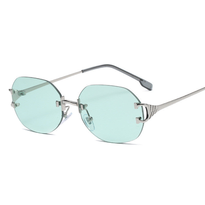 Oval Rimless Sunglasses European And American Transparent Candy Color Sunglasses