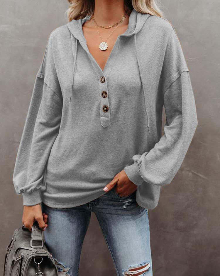 Autumn and Winter Solid Color Loose Hooded Woman