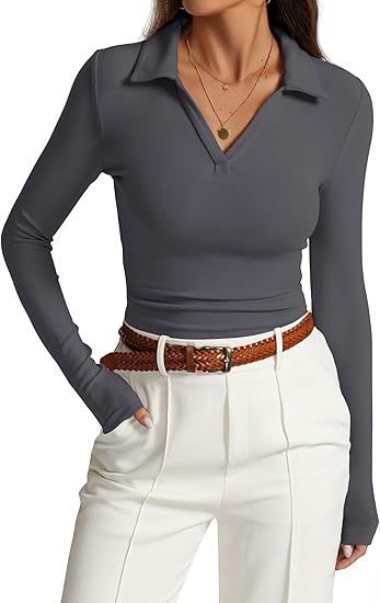 V-neck Slim-fit Casual Basic Pleated Top