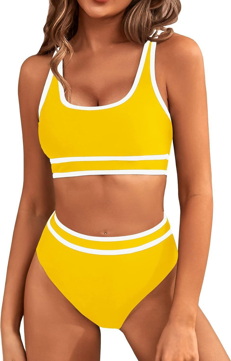 Bikini Tight-fitting Solid Color Swimsuit For Women