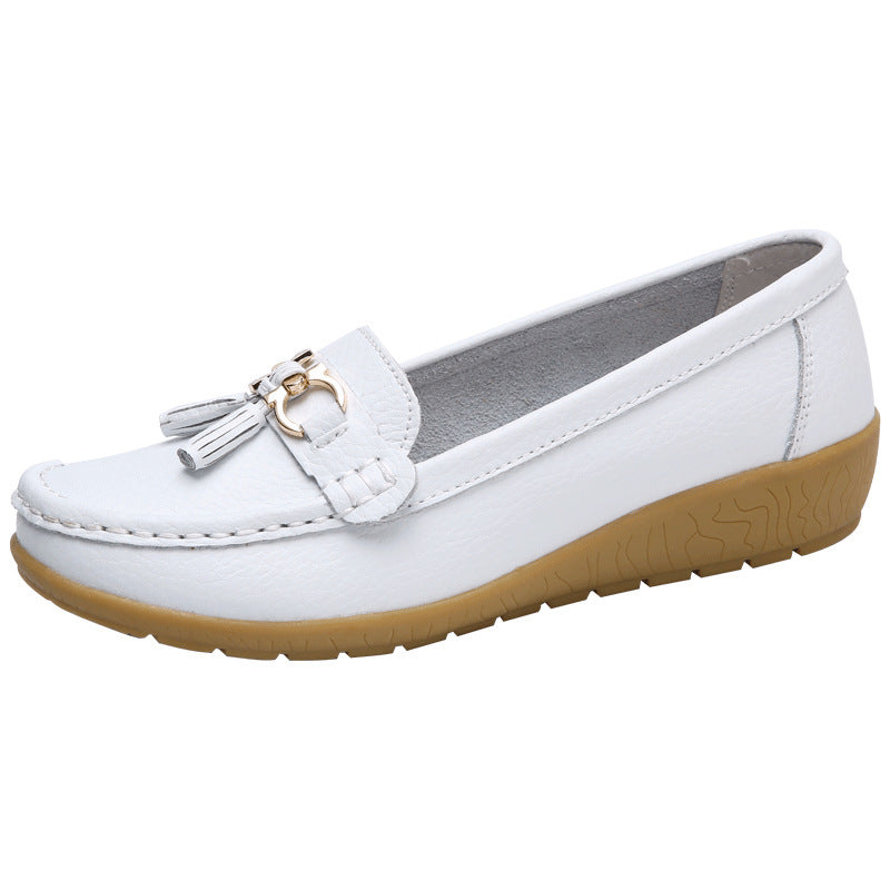 Genuine Leather Non-slip Beef Tendon Flat Loafers Women's Pumps Slip-on Plus Size Women's Shoes