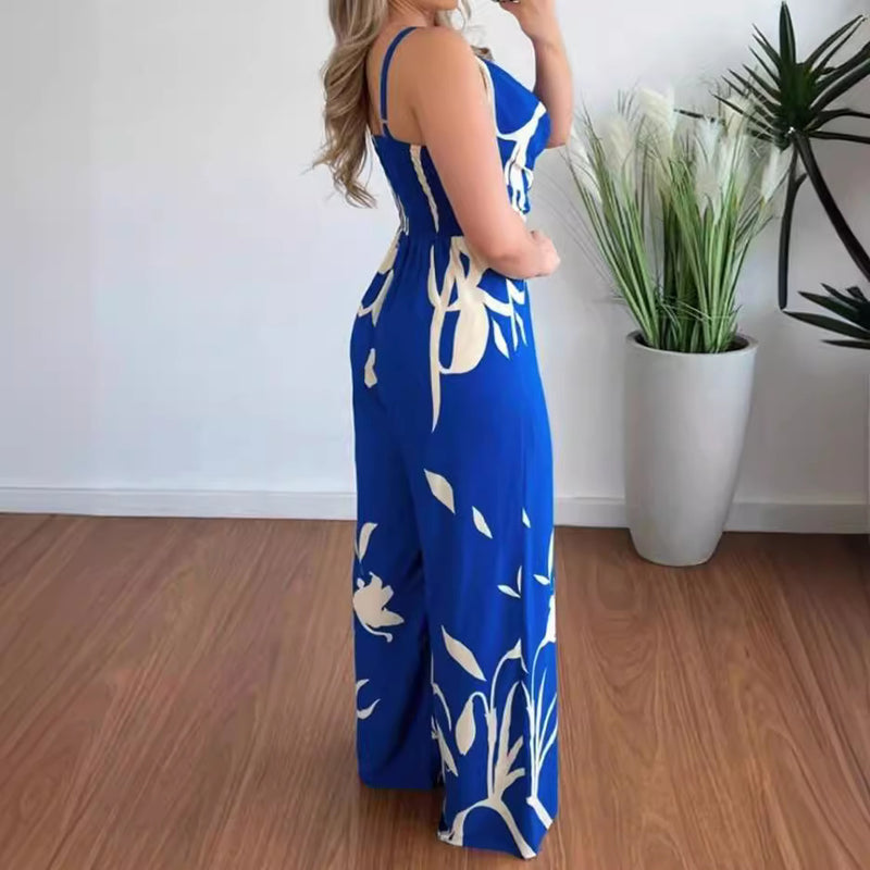 Women's Backless Waist Trimming Wide-leg Jumpsuit