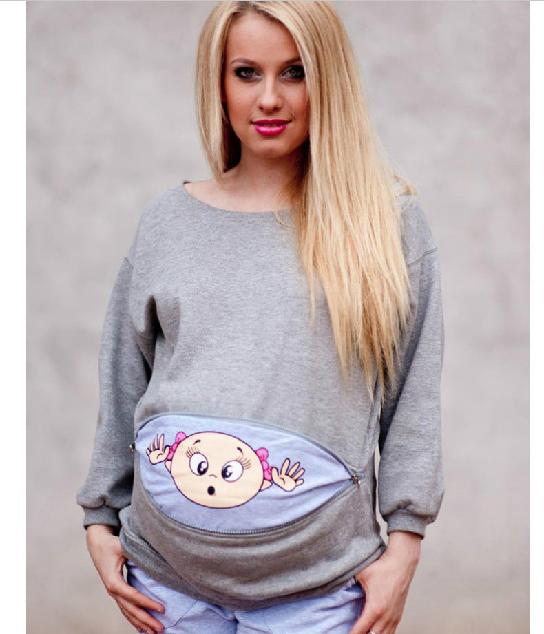 Plus size pregnant woman cartoon cute long sleeve