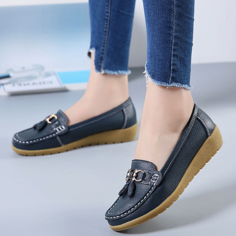 Genuine Leather Non-slip Beef Tendon Flat Loafers Women's Pumps Slip-on Plus Size Women's Shoes