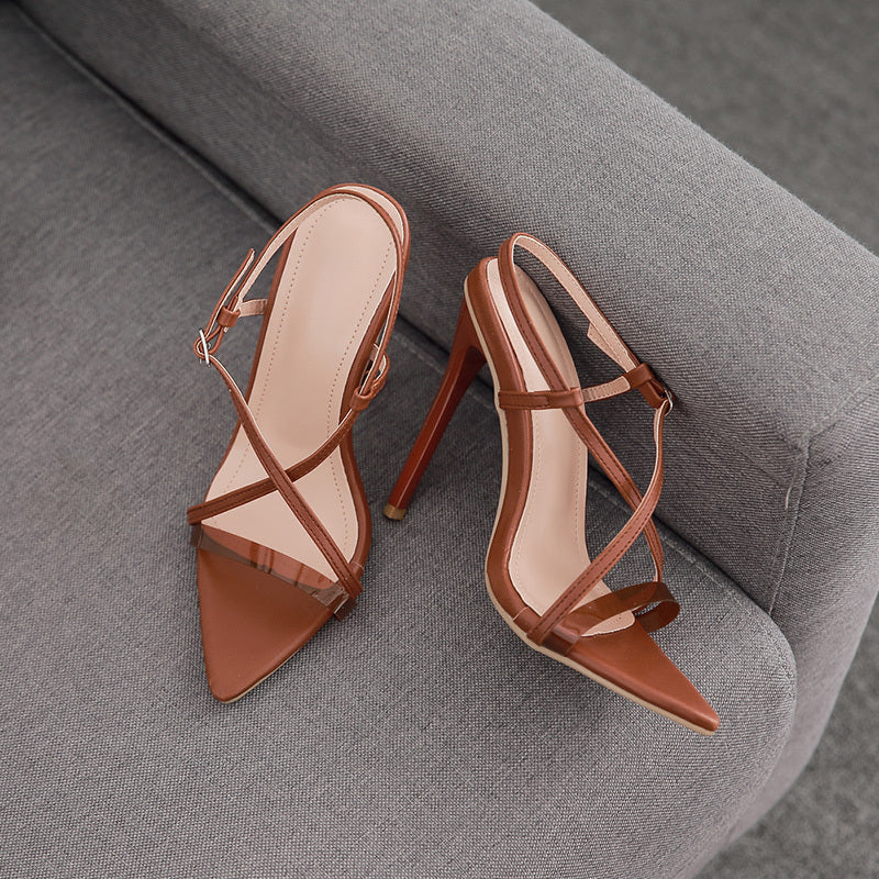 Roman Style Sexy Pointed Cross Strap Fashion Temperament Stiletto High Heel Sandals Women