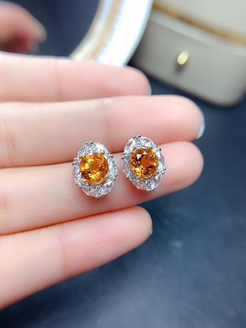 Natural Brazilian Citrine Stud Earrings