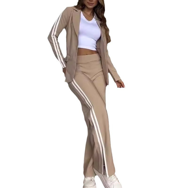 Women's Casual Polo Collar Suit Wide-leg Pants Two-piece Suit