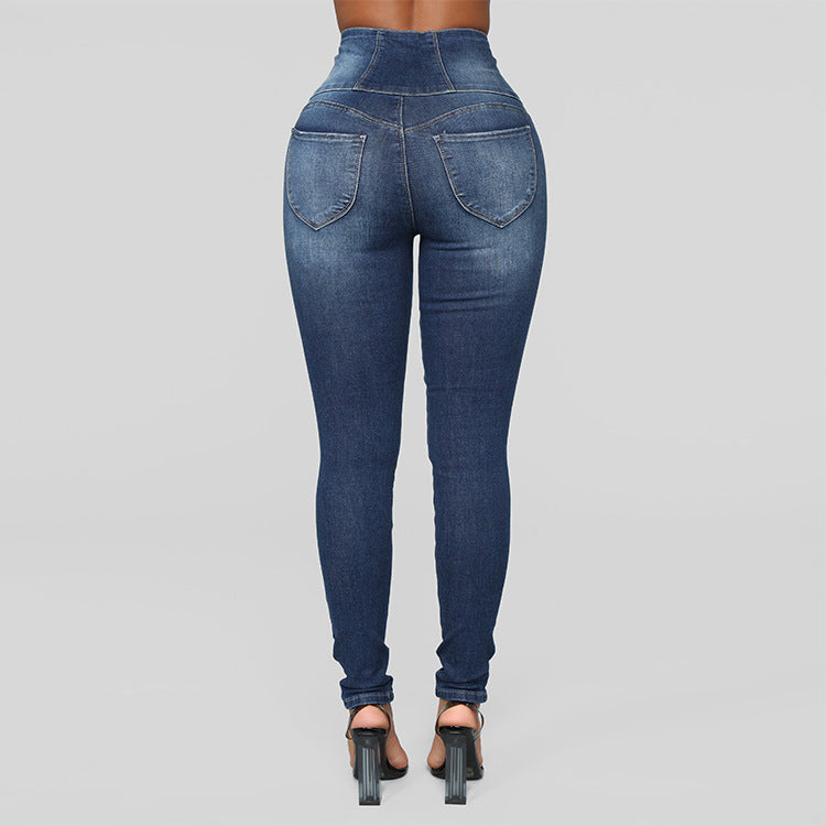 European And American Women's High Waist  Slim Jeans Women