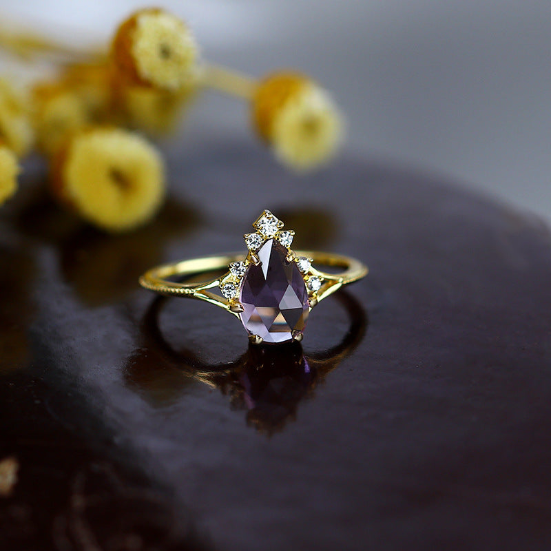 Natural Brazilian Amethyst Water Drop Ring