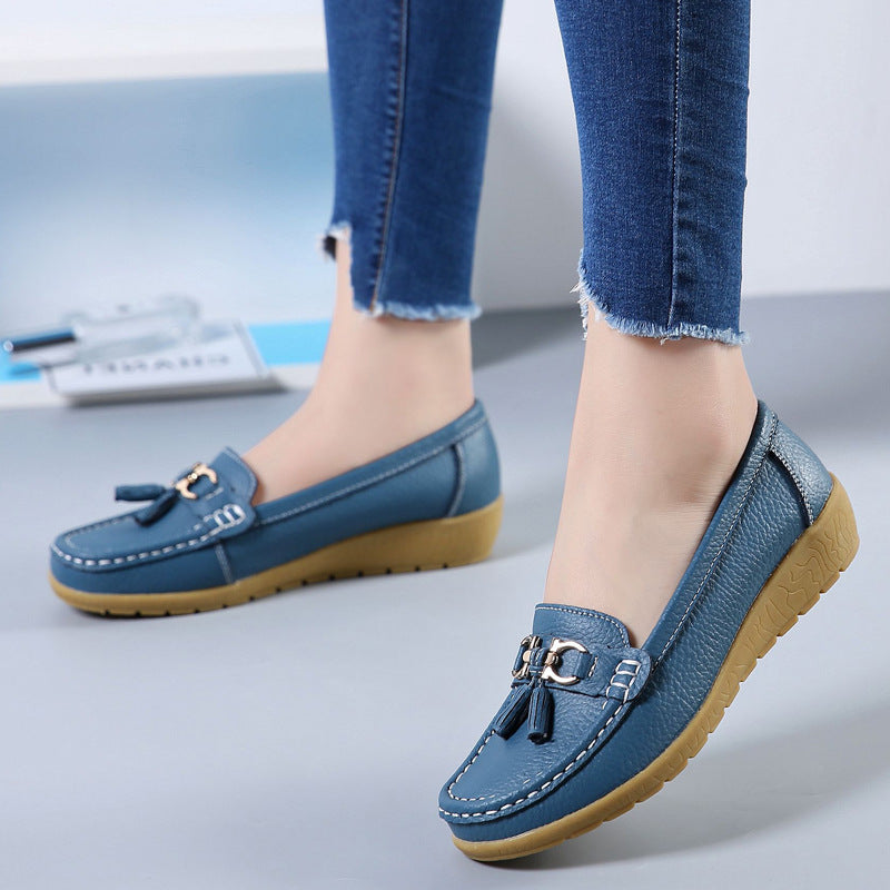 Genuine Leather Non-slip Beef Tendon Flat Loafers Women's Pumps Slip-on Plus Size Women's Shoes