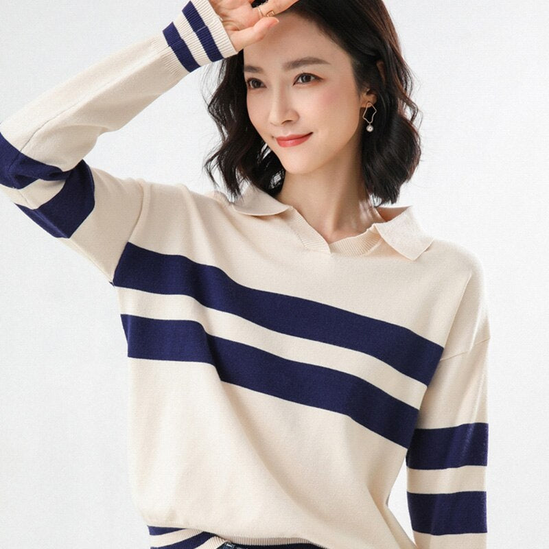 Cashmere Sweater POLO Neck Sweater Casual Loose Hoodie Handsome Wool Sweater Woman