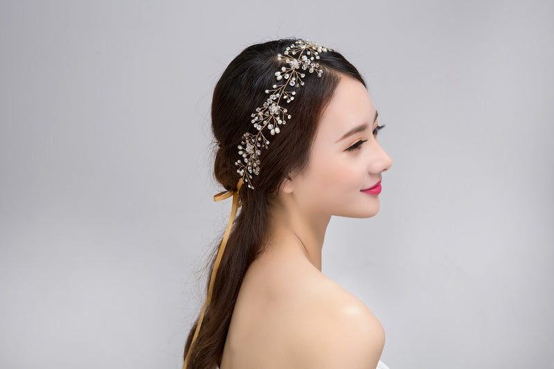 Pure Handmade Gold And Silver Crystal Bridal Hair Accessories