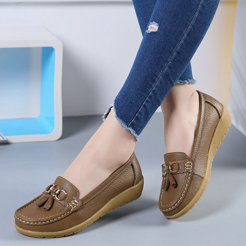 Genuine Leather Non-slip Beef Tendon Flat Loafers Women's Pumps Slip-on Plus Size Women's Shoes