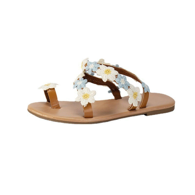 Toe Ring Sandals Flat Flower Flat Women