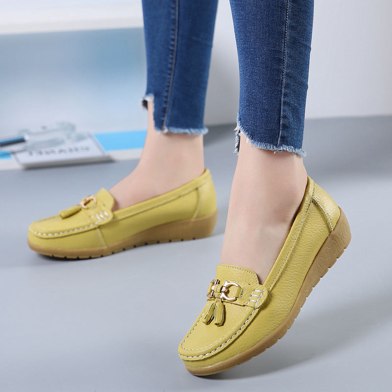 Genuine Leather Non-slip Beef Tendon Flat Loafers Women's Pumps Slip-on Plus Size Women's Shoes