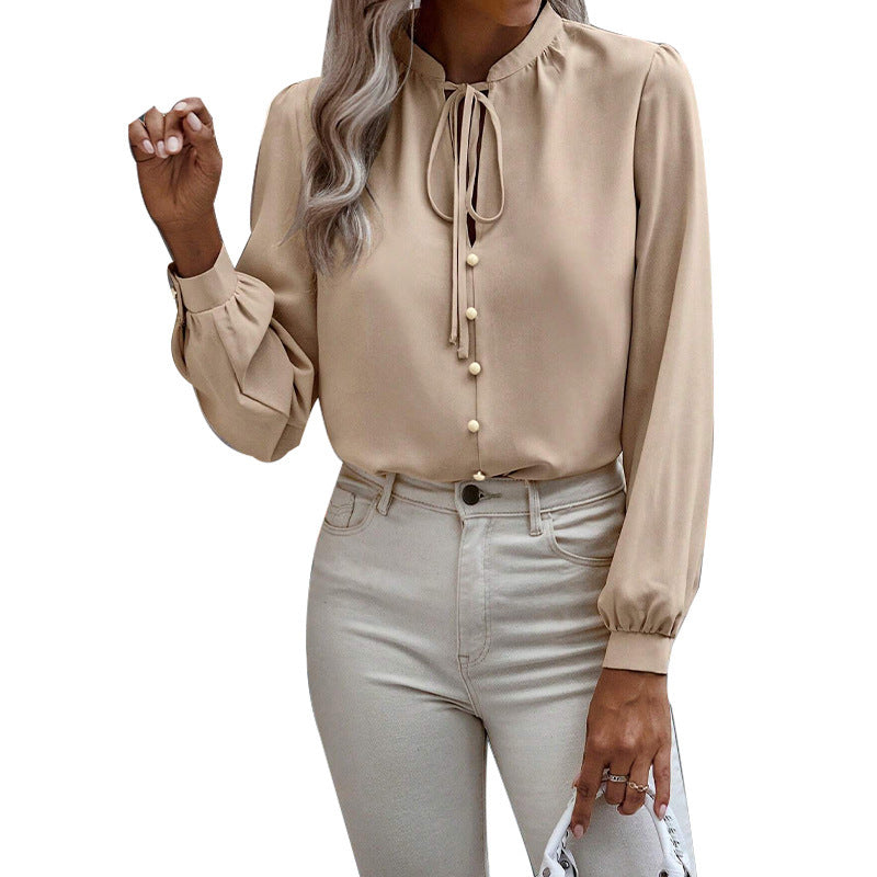 Women's Collar Lace-up Long Sleeve Shirt