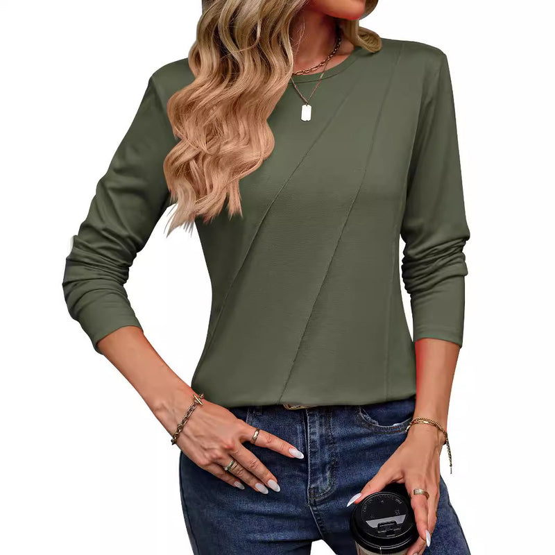 Round Neck Loose Stripes Long Sleeve Shirt For Women