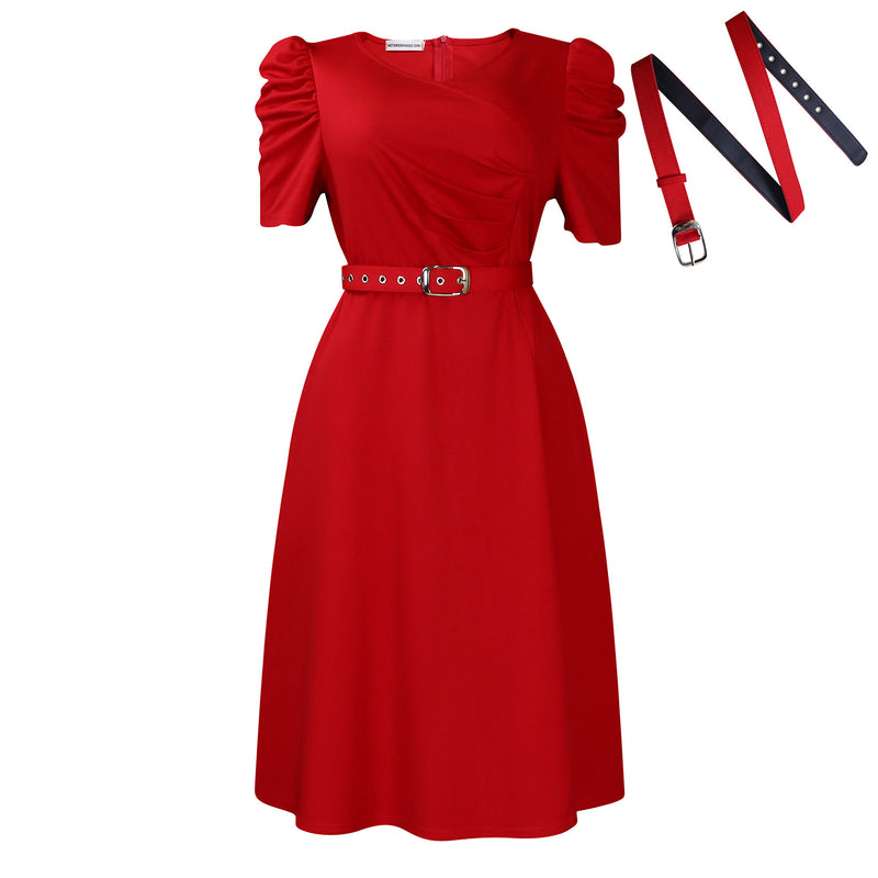 Fashionable Temperament Elegant V-neck Pleated Swing Dress