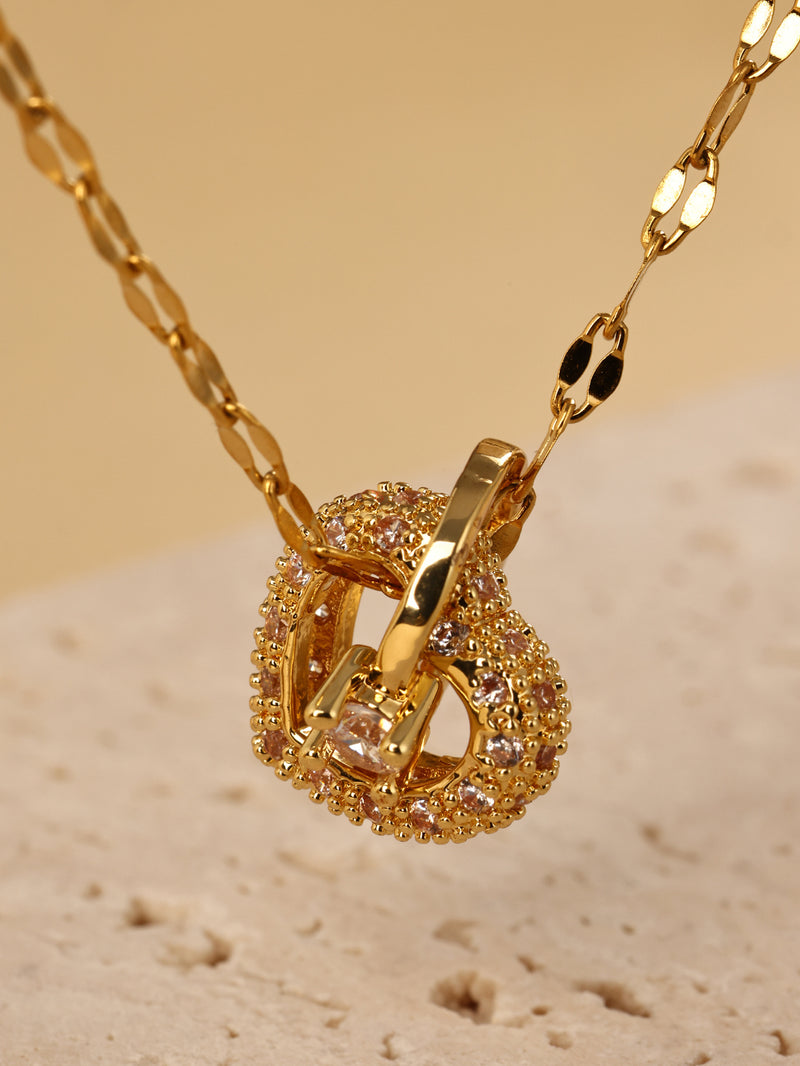 18k Gold Heart Double Ring Connected Stainless Steel Necklace