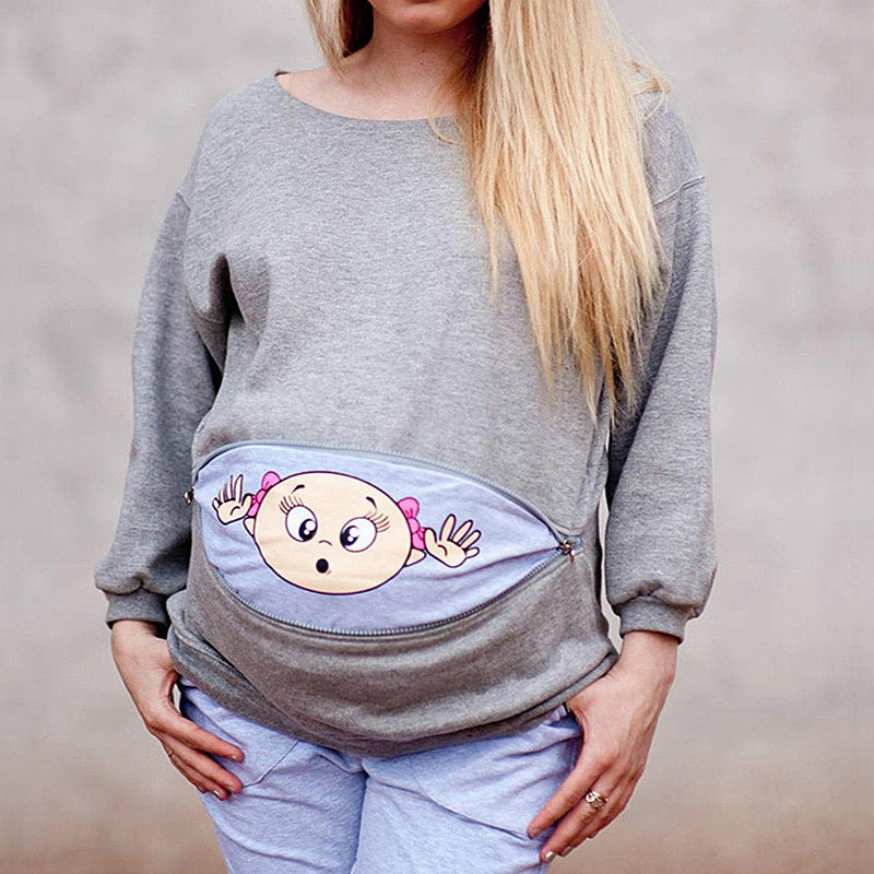 Plus size pregnant woman cartoon cute long sleeve