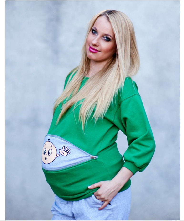 Plus size pregnant woman cartoon cute long sleeve