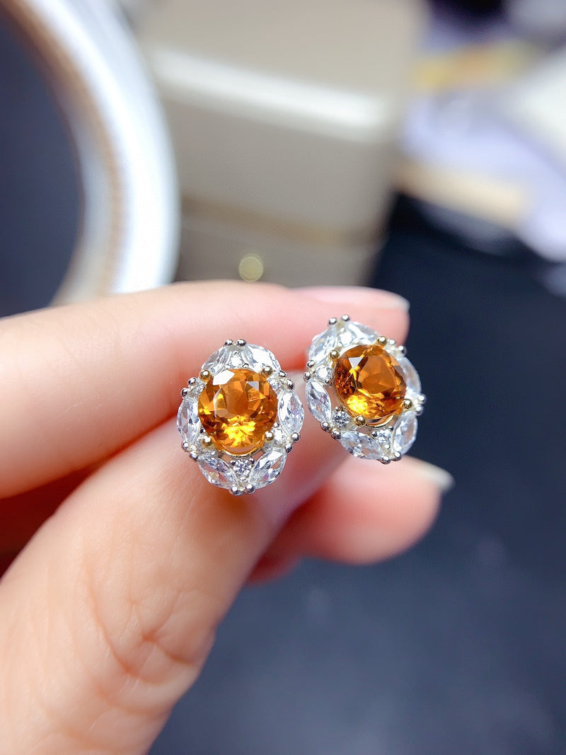 Natural Brazilian Citrine Stud Earrings