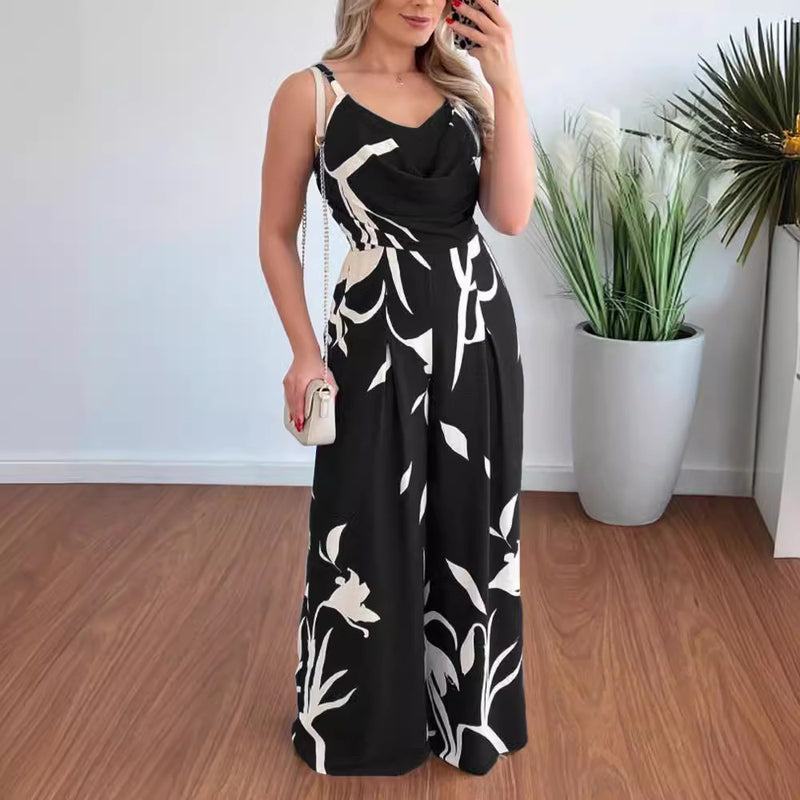 Women's Backless Waist Trimming Wide-leg Jumpsuit