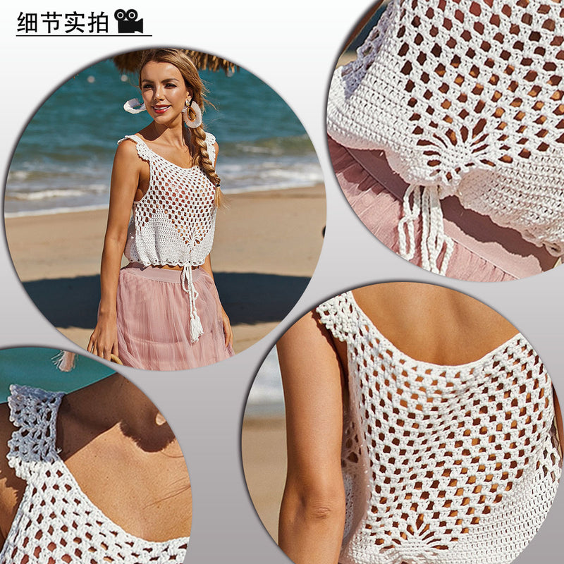 Round Neck Pullover Vest Hollow Out Strap