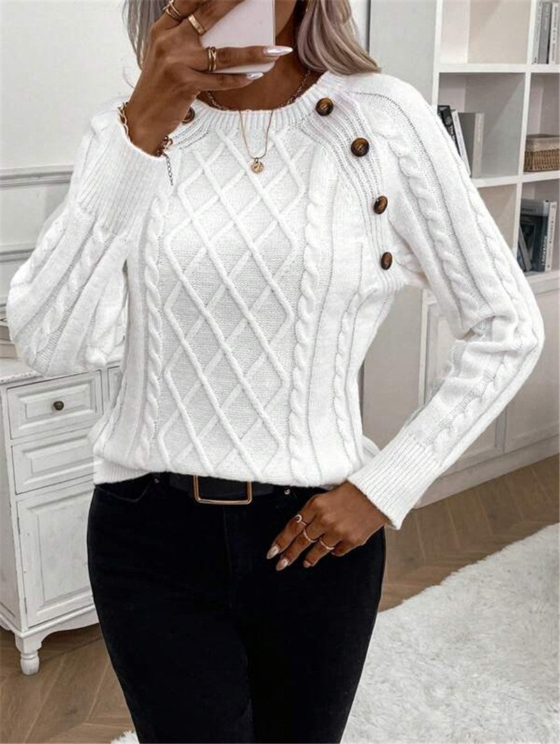 Twisted Pullover Knitting Round Neck Sweater