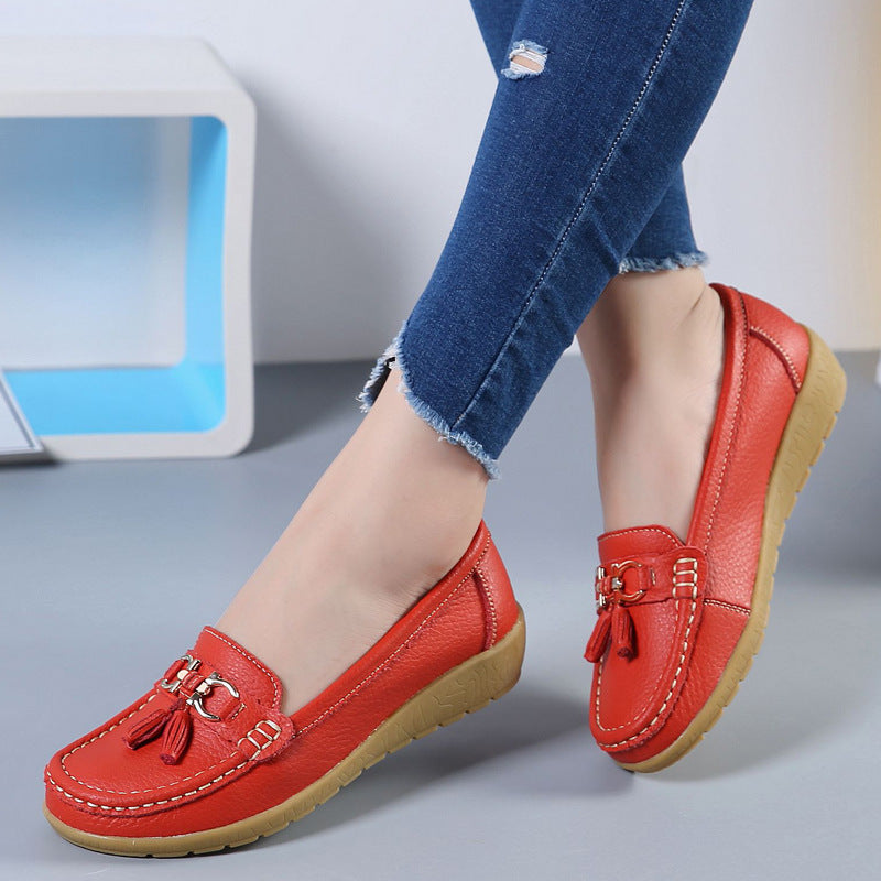 Genuine Leather Non-slip Beef Tendon Flat Loafers Women's Pumps Slip-on Plus Size Women's Shoes