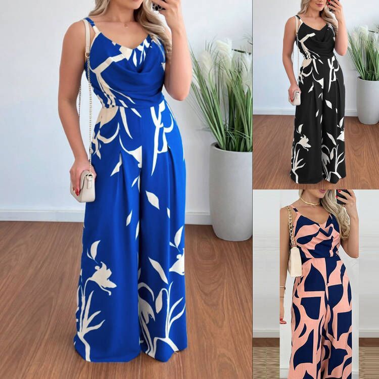 Women's Backless Waist Trimming Wide-leg Jumpsuit