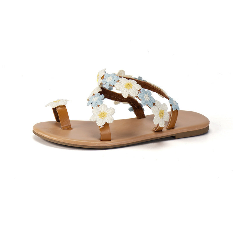 Toe Ring Sandals Flat Flower Flat Women