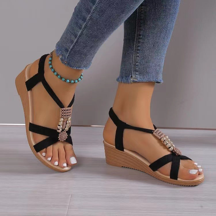 Handmade Beaded Non-slip Wedge Flat Open Toe Sandals