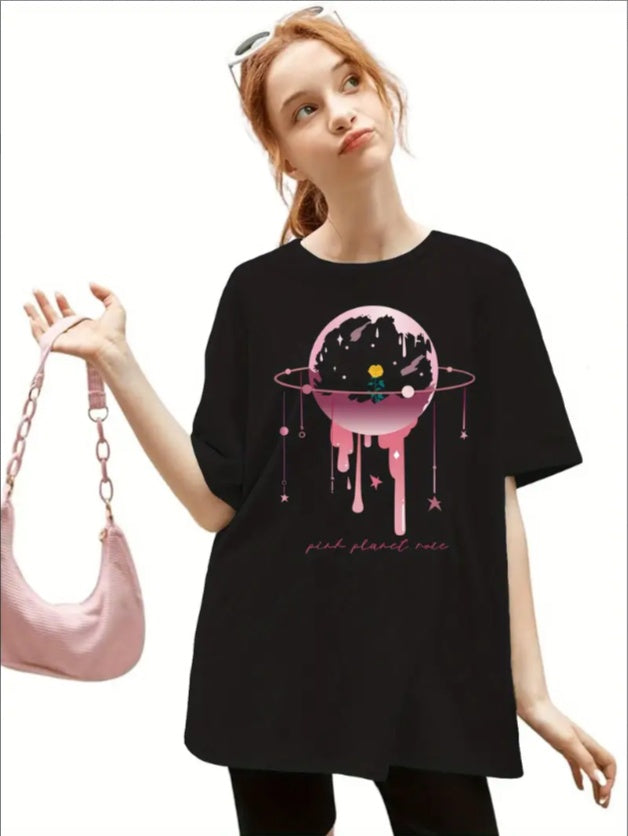 Women'S Halloween Themed Sports T-Shirt, Crew Neck, Regular Fit, Summer Casual Top With Starry Sky Print