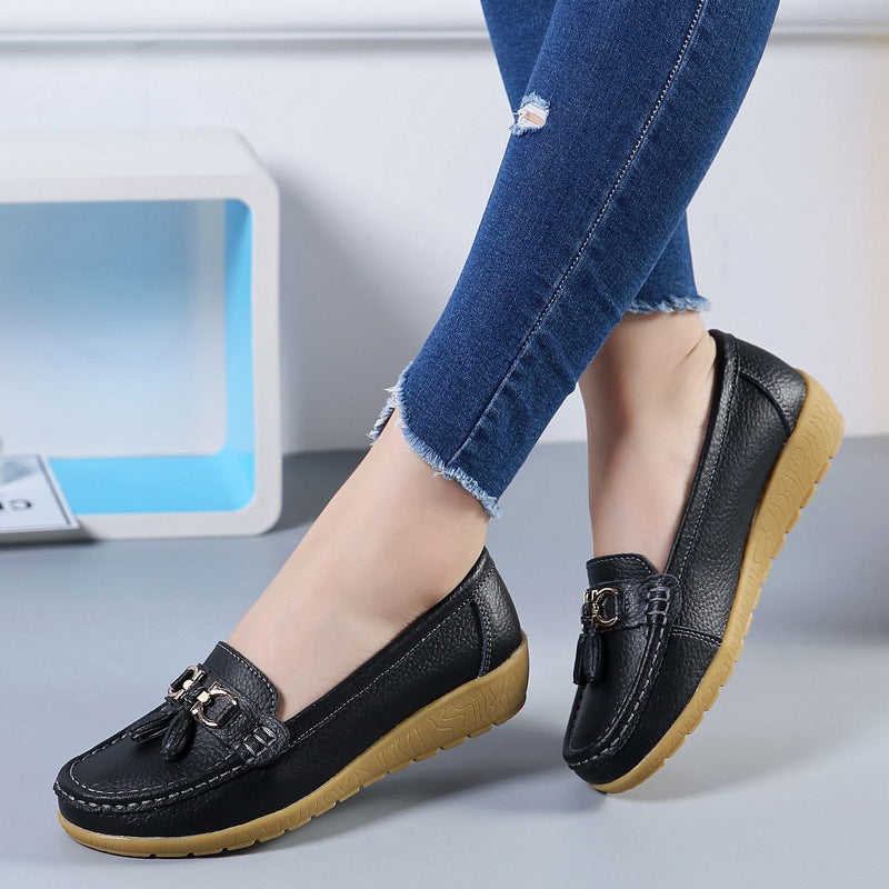 Genuine Leather Non-slip Beef Tendon Flat Loafers Women's Pumps Slip-on Plus Size Women's Shoes