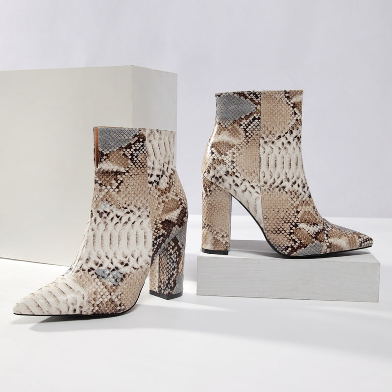 Snakeskin Pattern Short Boots Women Cross-border Europe And America