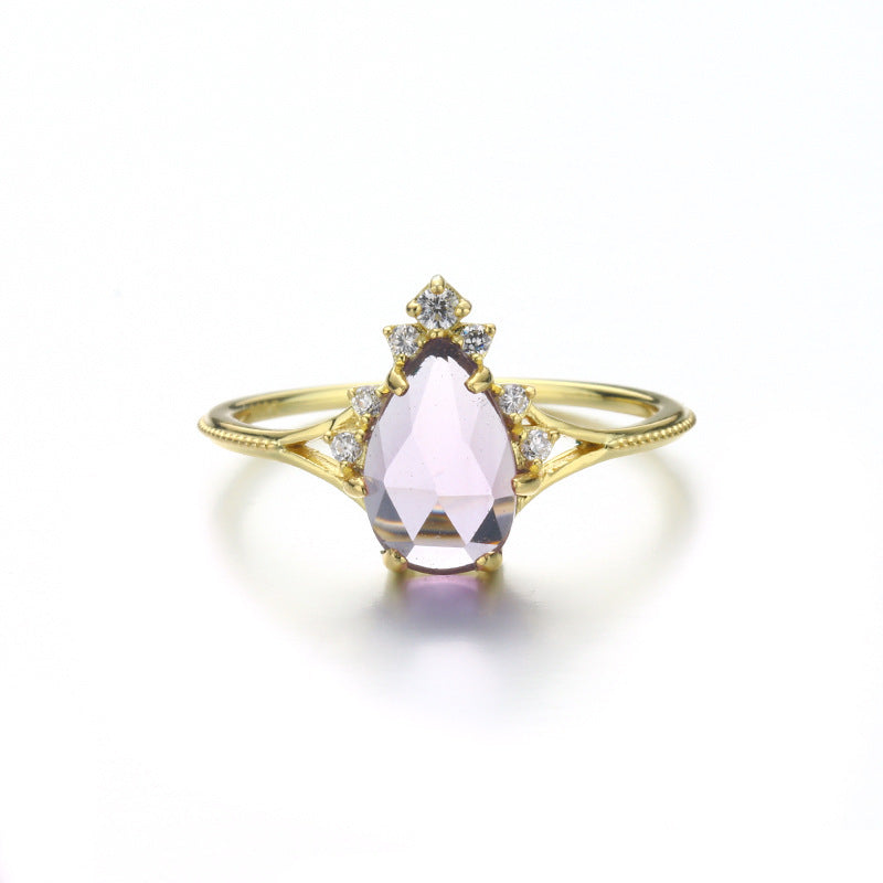 Natural Brazilian Amethyst Water Drop Ring