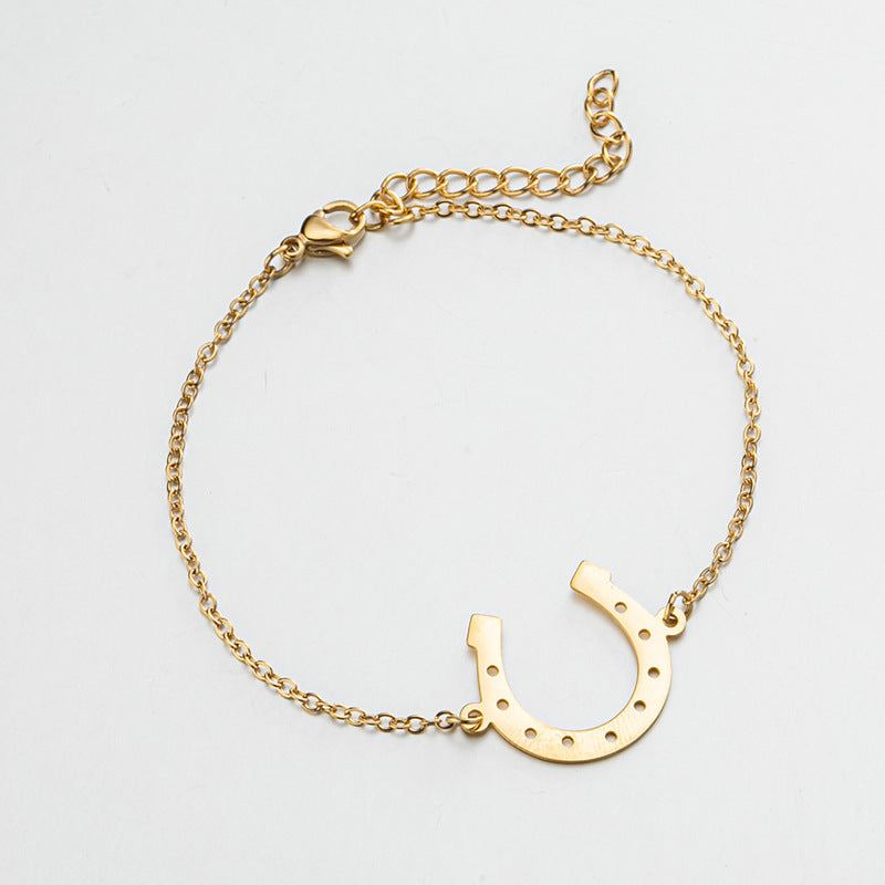 Light Luxury 18K Gold Women's Simple Lucky Horseshoe Bracelet