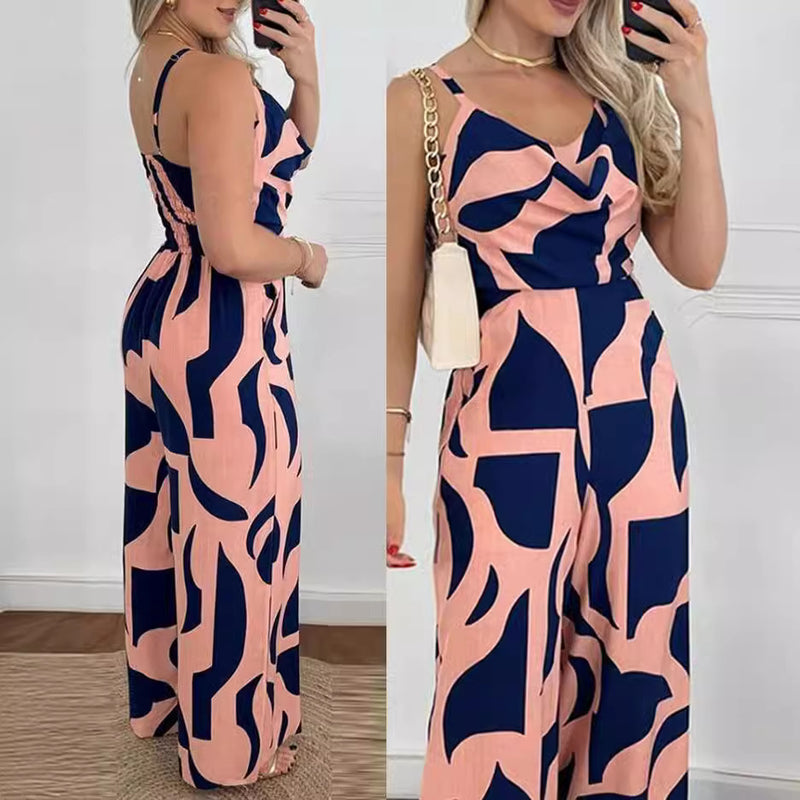 Women's Backless Waist Trimming Wide-leg Jumpsuit