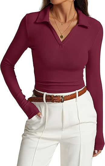 V-neck Slim-fit Casual Basic Pleated Top