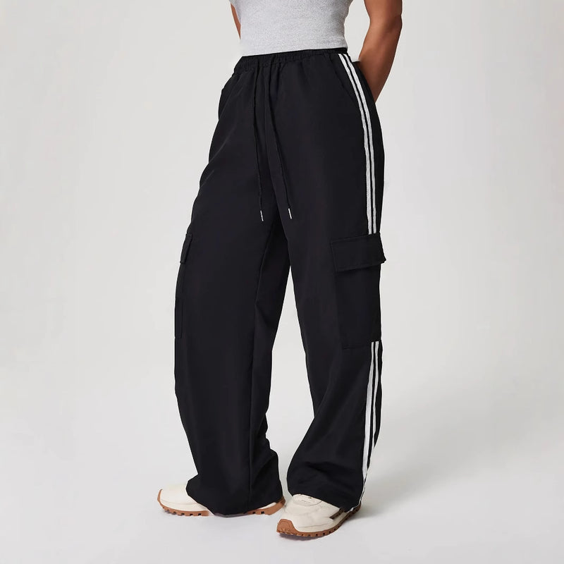 Striped Elastic Waist Drawstring Sports Loose Trousers