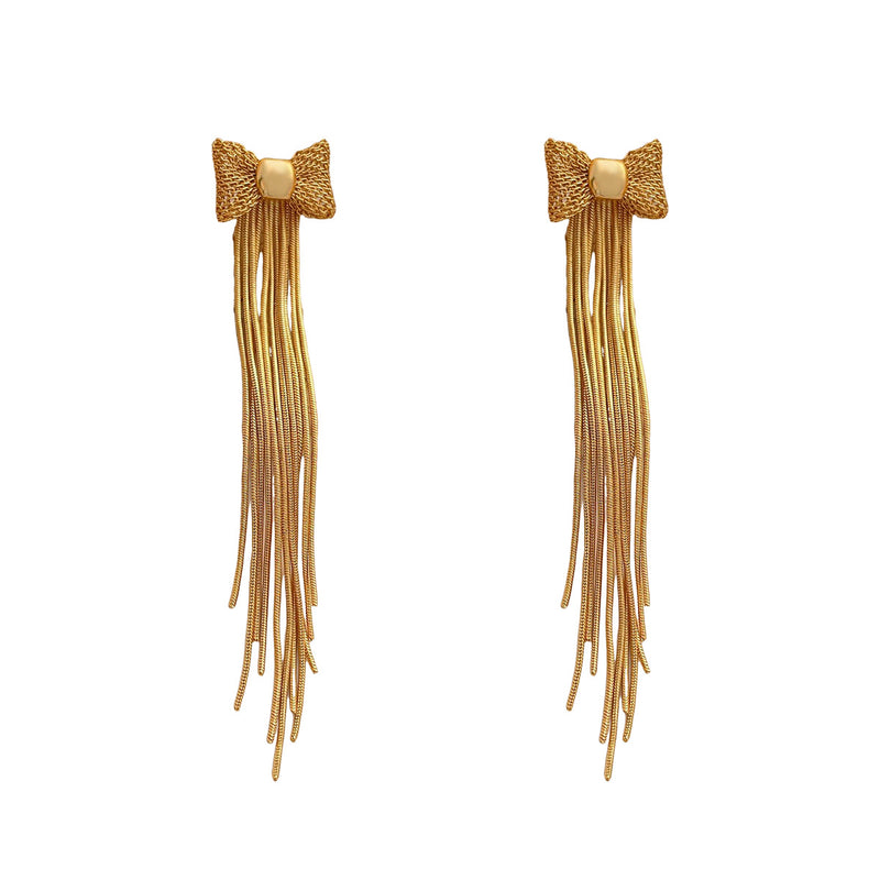 Niche Bow Tassel Stud Earrings Reel Chain